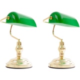 ETC Shop 2x Nostalgie Antik Retro Banker Lampe Leuchte Antique grün