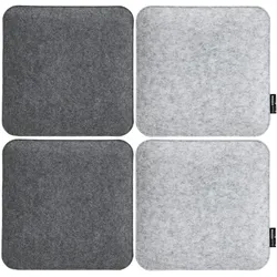 DuneDesign 4 Filz Sitzkissen Eckig 35x35x3cm Stuhlkissen Set Wende Sitzauflage Weich Grau