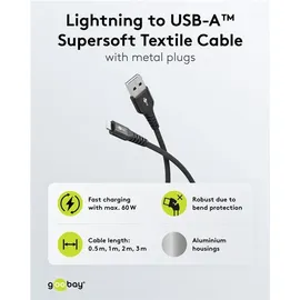 goobay Lightning auf USB-A Supersoftes Textilkabel mit Metallsteckern, 0,5 m 74485