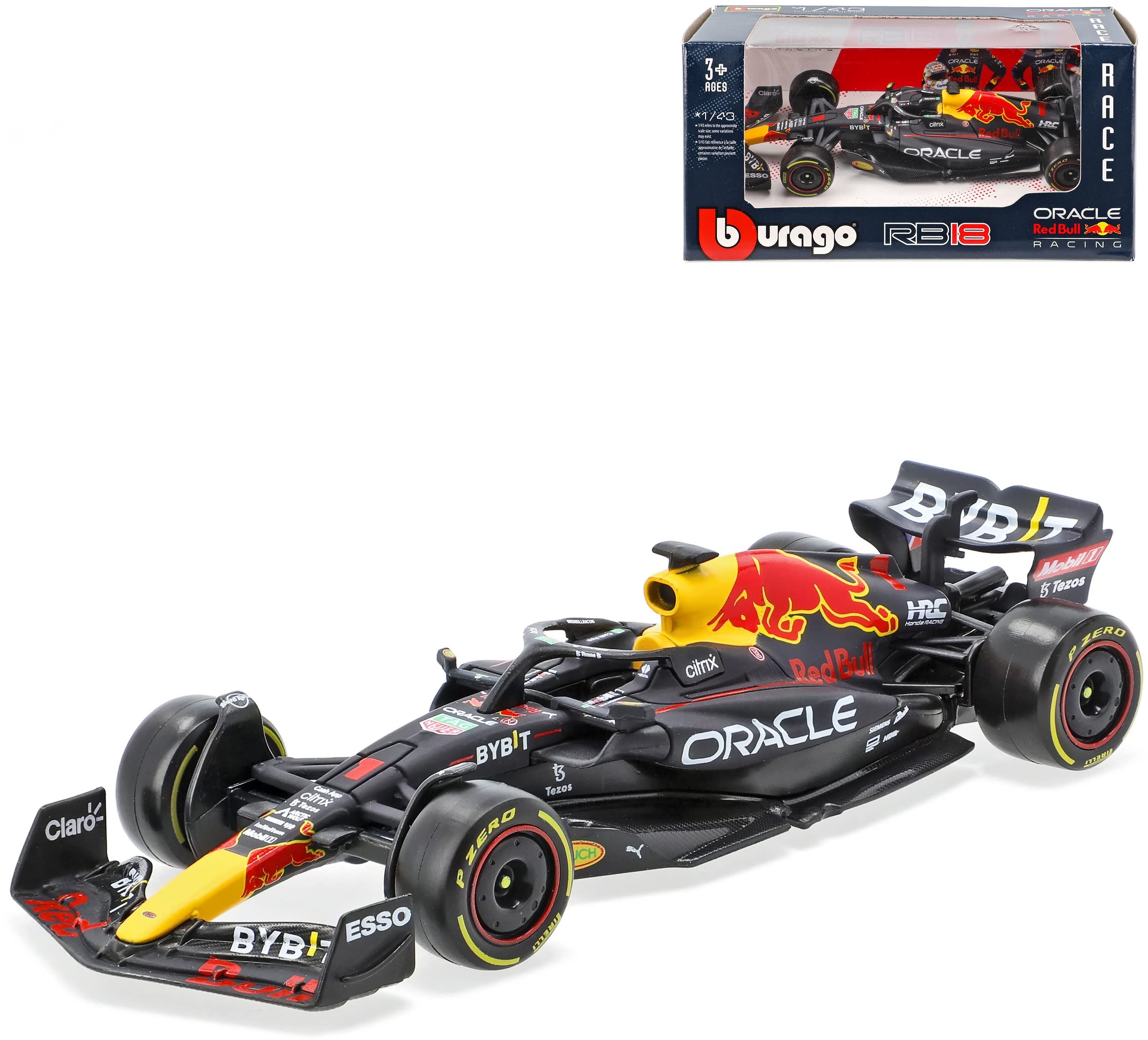 Red Bull RB18 Racing Max Verstappen Nr 1 Formel 1 Weltmeister 2022 1/43 Bburago Modell Auto mit individiuellem Wunschkennzeichen