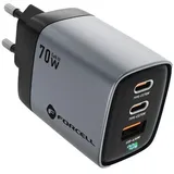 forcell GaN III VT-37 Reiseladegerät mit Display LCD 2x USB-C + USB A PD QC4.0 SAM SFC2.0 3.45A 70W grau | Gr.: onesize
