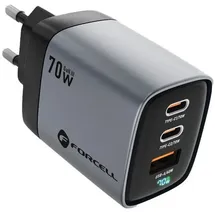 forcell GaN III VT-37 Reiseladegerät mit Display LCD 2x USB-C + USB A PD QC4.0 SAM SFC2.0 3.45A 70W grau | Gr.: onesize