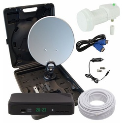 GSS Camping Koffer Set mit Receiver SAT-Antenne (Single LNB, Receiver, 12V KFZ Kabel, 10m Kabelring, uvm)