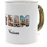 PhotoFancy® - Fototasse 'Team' - Personalisierte Tasse mit eigenem Foto und Text selbst gestalten - Gold glänzend