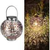 Navaris Metall LED Solarlaterne außen - Tragegriff - 16cm - cooler Schatteneffekt - Orientalische Garten Solar Laterne - Gartendeko Lampe Silber