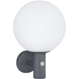 GLOBO - Wandlampe Außenleuchte Anthrazit Kugellampe wetterfest LED Hauswandleuchte, Bewegungsmelder Glas Edelstahl, led 7W 806lm 2700K warmweiß, DxH 25x37 cm