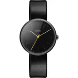 Braun Unisex Ceramic 3-Hand Analogue Quartz Watch, Black Dial and Black Leather Strap, 38mm Ceramic Case, Model BN0172BKBKL.