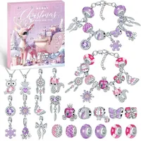 AdventskalendeWeihnachtskalender Armband Halsketten Charm Mädchen Schmuck,24 Füllung Schmuck für Kinder Teenager Geschenk5 6 7 8 9 10 11 12 13 1... - Pink