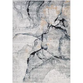 livabliss Berlin Teppich 160x220 cm – Moderner Kurzflor in Marmor Optik für Wohnzimmer – Esszimmer, – Grau, Blau & Elfenbein