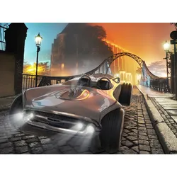 Fototapete PAPERMOON "RETRO AUTO-ALTSTADT FANTASIE VINTAGE SPORT DESIGN XXL", bunt, B:2,50m L:1,86m, Vlies, Tapeten