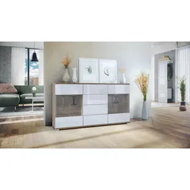 Vladon Sideboard 138,5 x 75,5 x 35 cm Eiche Evoke / Weiß Hochglanz