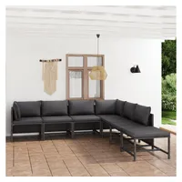 vidaXL 7-tlg. Garten-Lounge-Set mit Kissen Poly Rattan Grau