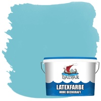 Halvar Latexfarbe hohe Deckkraft Weiß & 100 Farbtöne - abwischbare Wandfarbe für Küche, Bad & Wohnraum Geruchsarm, Abwischbar & Weichmacherfrei (2,5 L, Karibikblau)