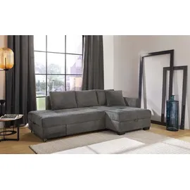 luma-home Ecksofa Schwenkfunktion Doppelbett Schlafcouch Bettkasten Cord in Grau Anthrazit / 15214 - Grau