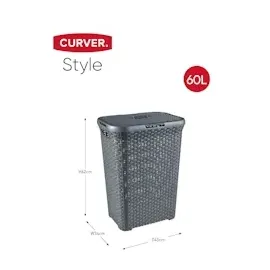 Curver Style Wäschebox (60L) + Wäschekorb und Set, Kunststoff, anthrazit, 60 L + 1 x 45 L