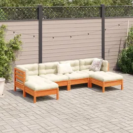 vidaXL Garten-Sofagarnitur 6-tlg. Wachsbraun Kiefernholz