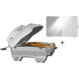 Skotti Grill Set mobiler Gasgrill mit Cap und Plancha Campinggrill inkl. Gasschlauch