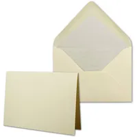 50 Sets - großes Kartenpaket mit 50 Faltkarten & 50 Umschlägen DIN B6 in Creme-Chamois - GERIPPT