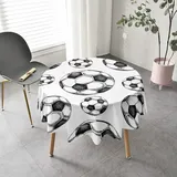 Highdi Thema Fußball Runde Tischdecke Abwaschbar Tisch Decke, Rund Tischwäsche Geeignet für Küche, Esszimmer, Esstisch, Couchtisch, Gartentisch (Weiss,Durchmesser 130cm)