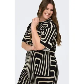 ONLY CARMAKOMA Kurzarmshirt ONLY CARMAKOMA "CARRAVENNA S/S PLISSE AOP TOP JRS NOOS", Damen, Gr. M, schwarz-weiß (schwarz aop:oatmeal graphic), Jersey, Obermaterial: 100% Polyester, bedruckt, regular fit normal, Rundhals, Shirts