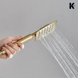 klarwerk LANA | Premium Regendusche Set Gold glänzend Edelstahl | Design Duscharmatur Duschsystem | Mischbatterie Dusche komplett mit Handbrause