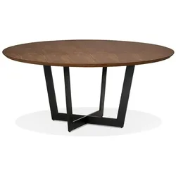 Kadima Design Runder Esstisch Walnuss | 120cm Durchmesser | Holz-Metall-Kombination | Retro-Stil | Esszimmer