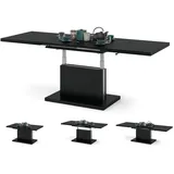 All4All Couchtisch Asti - Kaffeetisch - Wohnzimmertisch – Höhenverstellbar - mit Einlegeplatten - Ausziehbar - Sofatisch - 120x70cm - 05 - Schwarz Matt