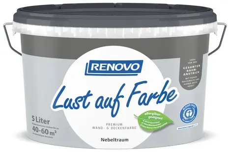 RENOVO Dispersion »Lust auf Farbe«, matt, hohe Deckkraft, 8-12 m2/l, Lösemittelfrei/Allergikergeeignet - grau