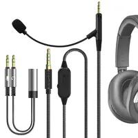 Geekria QuickFit Boom Mic Gaming Kabel kompatibel mit ATH M50, M50X, M40X, M70X Kopfhörerkabel, 2,5 mm AUX Ersatz-Stereo-Kabel mit Galgenmikrofon und Lautstärkeregler (schwarz 15 cm)