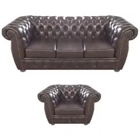 JVmoebel Chesterfield-Sofa Braunes Leder-Sofa im Chesterfield-Stil mit hochwertiger Polsterung, Set 2 Teile, Made in Europa braun
