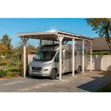 SKANHOLZ Emsland Flachdach Caravan-Carport 4,02 x 8,46 m weiß inkl. Regenrinne, Pfostenanker