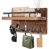 Famanu Schlüsselhalter mit 2 Doppelhaken - Holz Briefablage Organizer mit Regal - Wanddekoration für den Eingangsbereich - Rustikales Wohnaccessoire