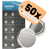 ABSINA SR 927 SW Uhren Knopfzelle 1,55V Silberoxid 5X 10er Pack - Uhrenbatterie 395/399 / AG7 / LR927 - SR927SW Uhrenbatterie auslaufsicher & Lange Haltbarkeit - Uhrenbatterie SR927SW, Knopfzelle