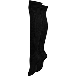 Paolo Renzo® Damen Baumwoll Overknees mit Zopfmuster & Anti-Rutsch-Bund 3 Paar - Größe 36/41 - Grau