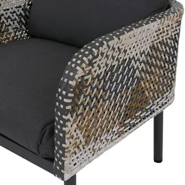Mendler Poly-Rattan Garnitur HWC-P80, Lounge-Set Garten Stuhl, Tischkamin Bioethanol-Fire-Pit Alu Stoff 220g/m2 ~ dunkelgrau