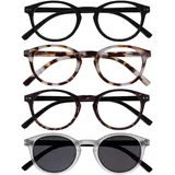 OPULIZE Zen 4er-Pack Lesebrille Mit Sonne Leser Schwarz Braun Kristall Klein Herren Damen RRRS24-11T2C +1,00