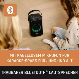 Lenco BTC-060BK - Karaoke-Set mit Bluetooth®, wiederaufladbarem Akku, drahtlosem Karaoke-Mikrofon und Disco-LED-Beleuchtung