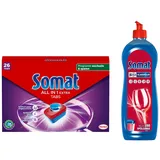 SOMAT Tabs 26 AW all in 1 Extra, Geschirrspül Tabs für strahlende Sauberkeit, bekämpfen selbst eingetrocknete Rückstände + Somat Duo Power Experten Klarspüler 750ml