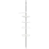 THINFAR Duschregal, Badregal mit 4 Tabletts, Duschecke, kein Bohren notwendig, Teleskop Duschregal Edelstahl rostfrei höhenverstellbar 254-304 cm (Weiß)