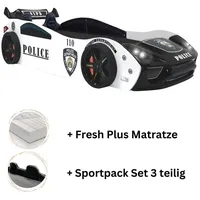 Aileenstore Autobett "Police" + Sportsitze Spielbett für Kinder 90x200 inkl. Lattenrost und Fresh Plus Matratze