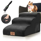 HEVOL Hundetreppe für Kleine Hunde, 3 Stufen Schwamm Haustiertreppe mit Waschbarer Bezug und Griff, Tragbare Katzentreppe Hunderampe für Sofa Bett, Schwarz