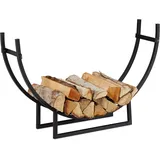 Relaxdays Kaminholzregal, halbrund, Innenbereich, pulverbeschichteter Stahl, Brennholzregal, HxBxT 55x92x21 cm, schwarz,