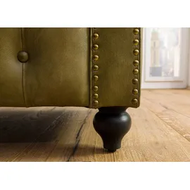 Massivmoebel24 Sofa 3-Sitzer Echtleder 216x82x75 Grün Chesterfield #303
