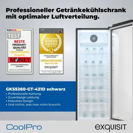 Exquisit GKS5260-GT-431D Getränkekühlschrank 280 l mit LED, Umluft, 5 verstellbare Ablagen, Schwarz