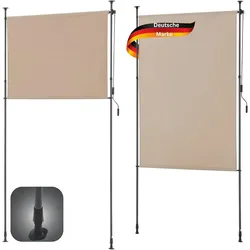 DELUKE® Außenrollo Sonnenschutz MARK - Ohne Bohren | Senkrechtmarkise Balkonrollo Vertikalmarkise Markise für Fenster Sichtschutz 150x270cm Sandfarbe