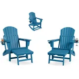 Garvee Adirondack Schaukelstuhl Für Garten & Terrasse–Klappbar, Mit Ausziehbarer Fußstütze, 2 Getränkehalter, Wetterfestes HDPE – Inkl. Ottoman – 2er Set