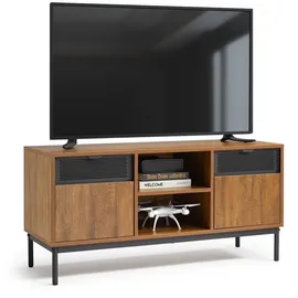 Mondeer Lowboard TV Schrank (TV Lowboard, 108cm), mit 2 Ausgehöhlten Metalltüren und Verstellbarem Einlegeboden braun|schwarz
