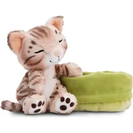 NICI 49747 - Sleeping Pets, Katze Bengal 12cm, schlafend im Körbchen (grün), Plüsch, GREEN