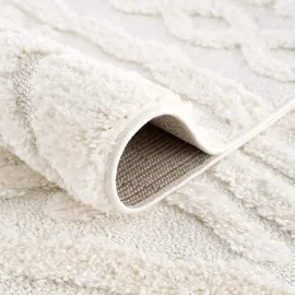 Carpet City Teppich Wohnzimmer Hochflor Creme - Läufer 80x300 cm - Rauten Hochtief-Muster, 3D-Effekt - Bettvorleger Schlafzimmer Teppiche Boho, Skandi