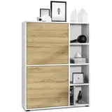 Vladon Highboard 79 x 105,5 x 35,5 cm Weiß matt / Eiche Natur
